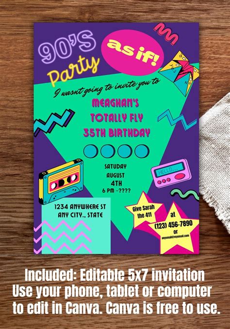 Editable 90s Birthday Invitation Template 90s Party Invite Etsy