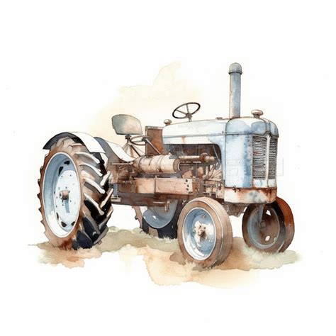 Premium Photo There Is A Watercolor Painting Of A Tractor On A White