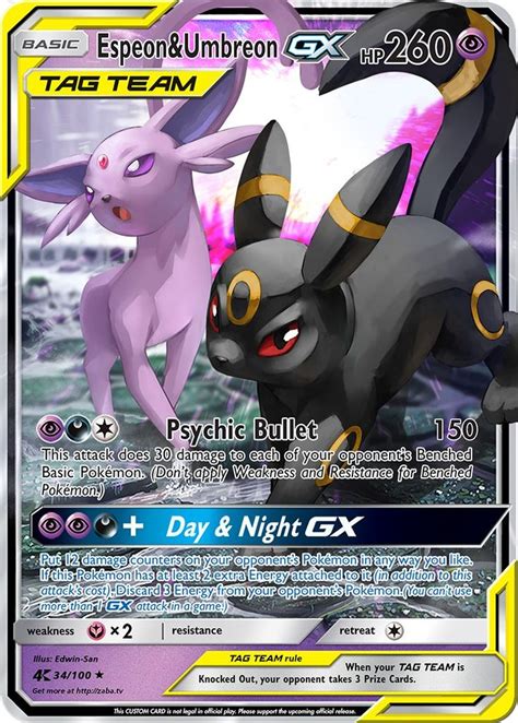 Espeon Umbreon GX Tag Team Custom Pokemon Card Rare Pokemon Cards