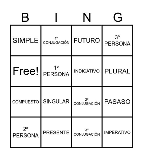 Bingo De Los Verbos Bingo Card