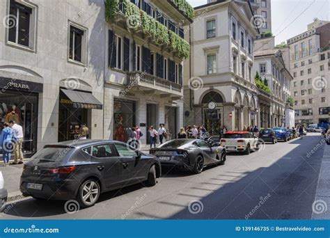 Milanitaly Via Monte Napoleone Upscale Shopping Street With Luxury