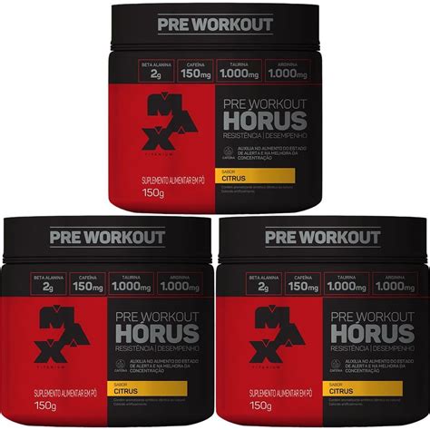 Kit 3X Hórus Pre Workout 150g Citrus Max Titanium OtimaNutri