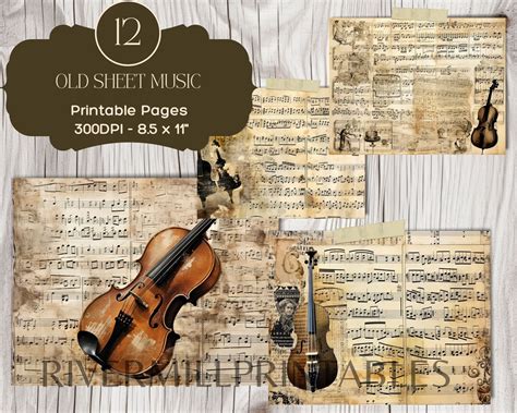 12 Vintage Sheet Music Printable Pages, 300DPI JPG Files Junk Journal ...