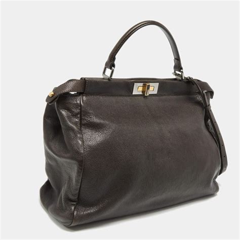 Fendi Brown Leather Large Peekaboo Top Handle Bag For Sale At 1stdibs