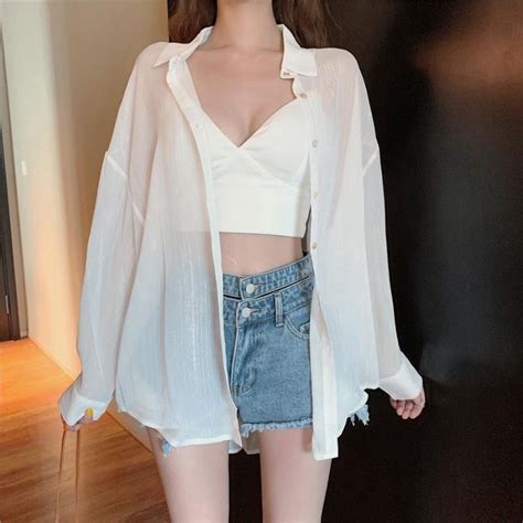 Chiffon Shirt Womens Summer New Loose Mid Length Thin Long Sleeved