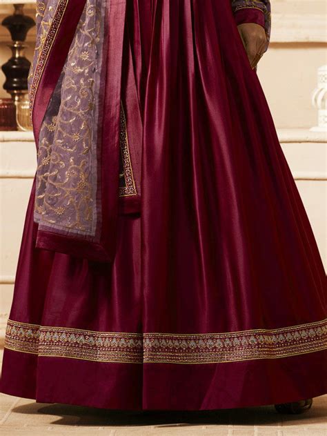 Buy Drashti Dhami Wine Color Linen Satin Wedding Anarkali In Uk Usa And Canada