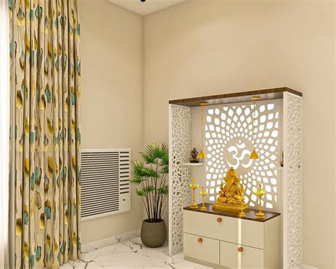 Compact Pooja Room Design With Cutwork Frame Livspace