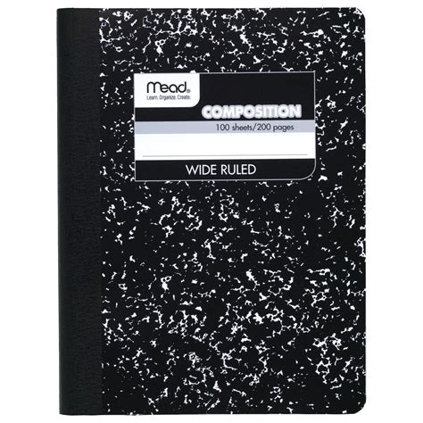 Mead Notebook Wide Ruled Bound Solid Black Marble Composition Book