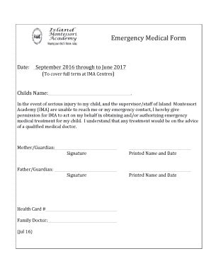 Fillable Online Emergency Medical Form Docx Fax Email Print Pdffiller