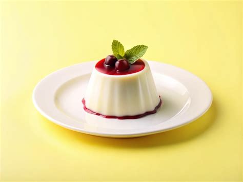 Premium Photo Panna Cotta With Cherry Sauce On A White Plate On