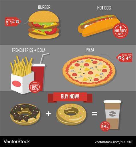 Fast Food Price Set Poster Label Royalty Free Vector Image