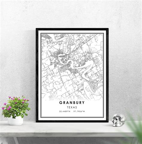 Granbury Map Print Poster Canvas Granbury Texas Street Map Etsy