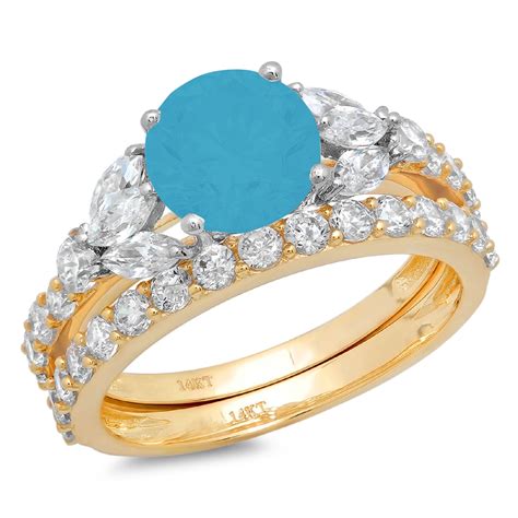 Clara Pucci K Yellow White Gold Round Cut Ct Simulated Turquoise