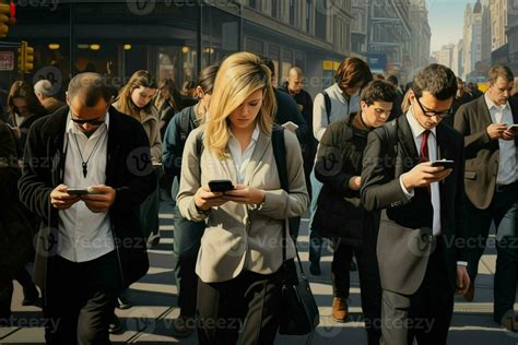 Group Of Young People Using Their Smartphones In The Street Urban