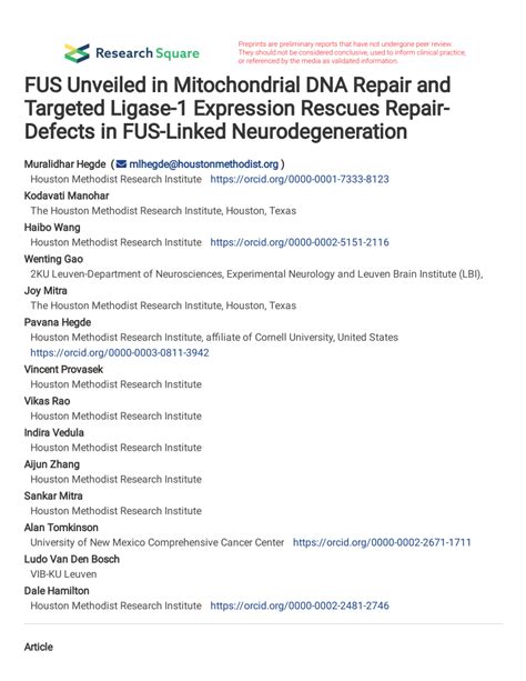 PDF FUS Unveiled In Mitochondrial DNA Repair And Targeted Ligase 1