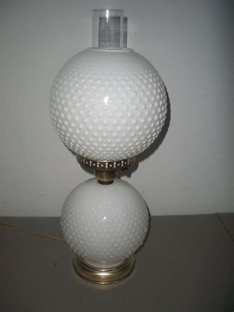 Vintage Fenton White Milk Glass Hobnail Gwtw Double Globe Lamp Globe Lamps White Milk Glass Lamp