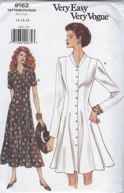 Vogue Sewing Pattern Front Button Dress Fitted And Flared Etsy