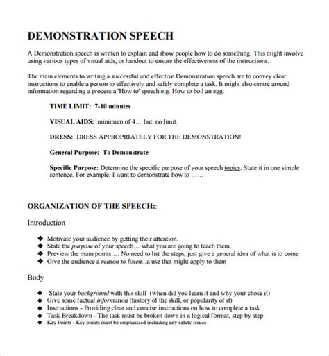 9 Demonstration Speech Example Templates Sample Templates