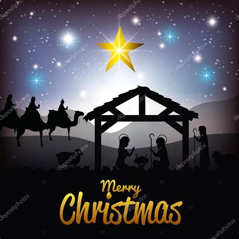 Silhouette manger merry christmas design design — Stock Vector ...