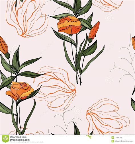 Wallpaper Mano Drenada Ilustraci N Del Vector Estampado De Flores De