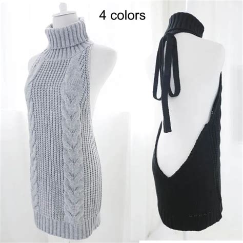 2017 Hot Japan Sexy Sleeveless Tie Open Back Backless Sweater Sleep