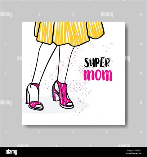 Mothers Day Greeting Card With Hand Drawn Woman Silhouette Super Mom