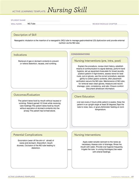 Nasogastric Intubation And Enteral Feedings Ati Template