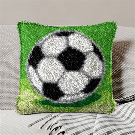 Soccer Ball Latch Hook Pillow Kit Hooked Cushion For Adult Beginners