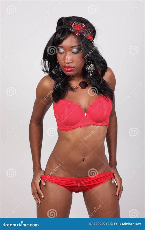 Woman Posing In Red Lingerie Stock Photo Image Of Model Ethnic