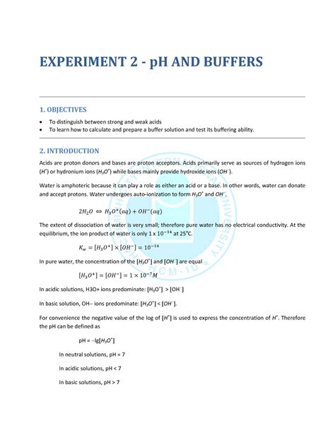 Instruction Expt 2 P H And Buffers Experiment 2 ‐ Ph And Buffers 1 Objectives To Distinguish