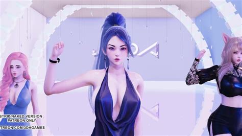 Mmd Stellar Vibrato Ahri Seraphine Kaisa Kda League Of Legends Hot