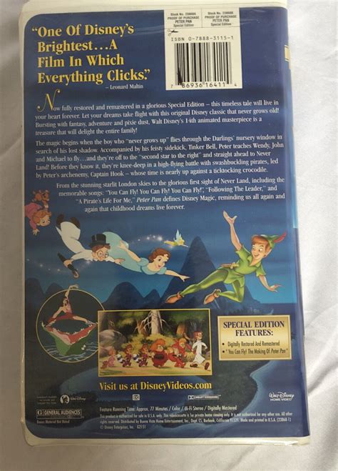 Peter Pan Special Edition VHS 2002 Walt Disneys Tinker Bell