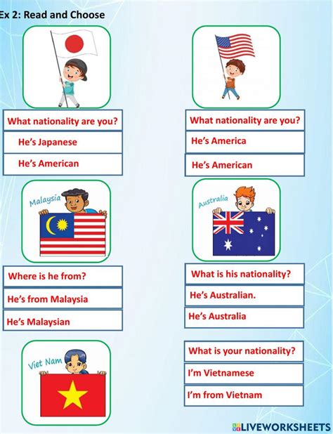 Countries And Nationalities Online Exercise For 4 Live Worksheets