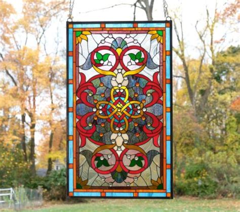 W X H Handcrafted Jeweled Stained Glass Window Panel Ebay