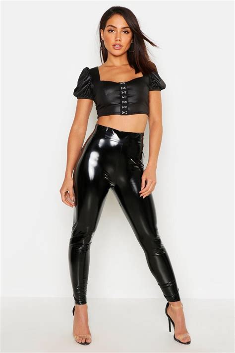 High Waist Stretch Vinyl Leggings Boohoo Vinyl Leggings Leather