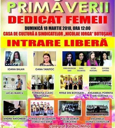 Concert Gratuit Dedicat Doamnelor Si Domnisoarelor Din Judetul Botosani