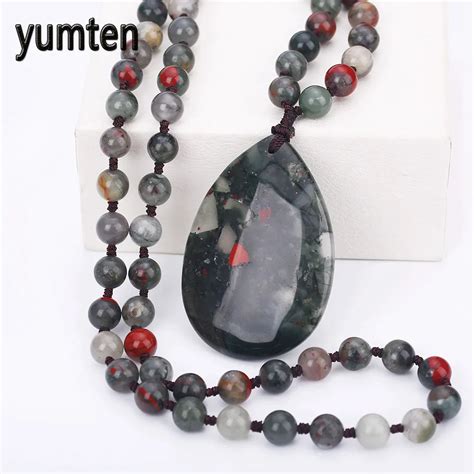 Yumten Men S Sweater Chain Long Necklace Women Aquatic Agate Water Drop