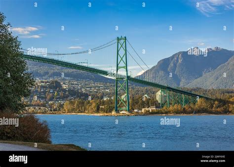 Lions Gate Bridge In Summer Day Vancouver Bc Canada View Of Lions