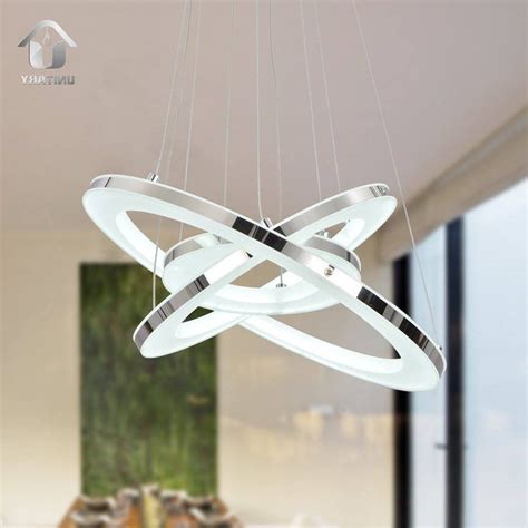 Unitary Modern Led Acrylic Pendant Lighting With 3 Rings Max 33w Chrome