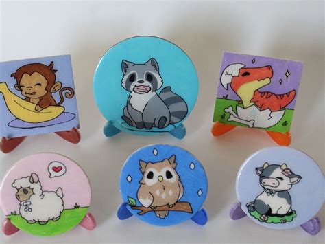 Hand Painted Wooden Chibi Style Animals Art Decor Etsy