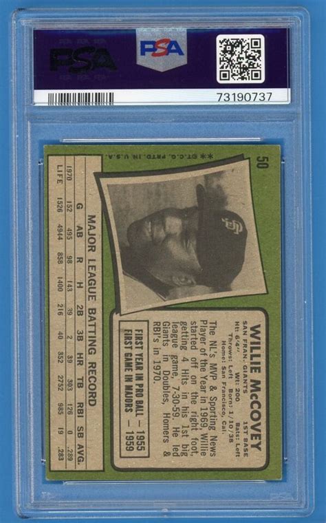 1971 Topps Baseball 50 Willie McCovey PSA 4 VG EX EBay