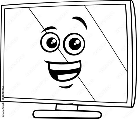 Cartoon Tv Set Or Computer Monitor Clip Art Coloring Page Stock Vector