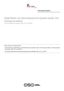 Castel Robert Les métamorphoses de la question sociale Une chronique