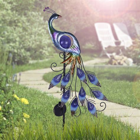 Teresas Collections Garden Solar Light Peacock Statues Led Lamp Yard Lawn Stake Landscape Yard