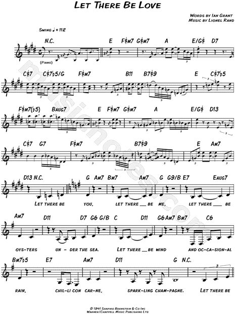 Nat King Cole Let There Be Love Sheet Music Leadsheet In E Major Transposable Download