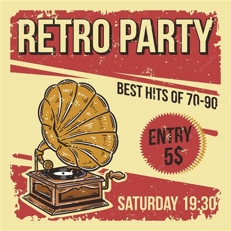 Premium Vector Retro Party Flyer Or Poster Template With Gramophone