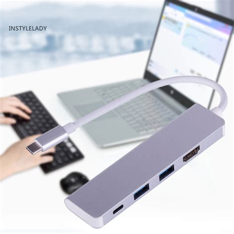 Instylelady 4 In 1 อะแดปเตอร์ฮับ Type C เป็น Hdmi Usb30 ความเร็วสูง สําหรับคอมพิวเตอร์ Shopee