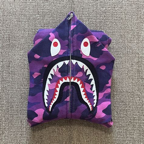 Bape Bape Ponr Purple Camo Shark Hoodie Grailed