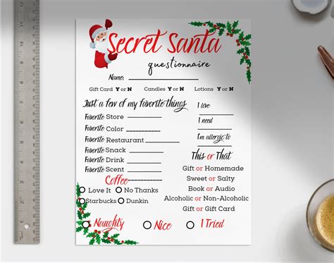 Secret Santa Questionnaire Etsy