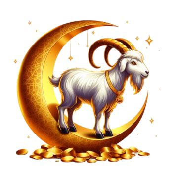 Eid Al Adha With Golden Crescent D Bakra Goat Lentern On Moon And Star